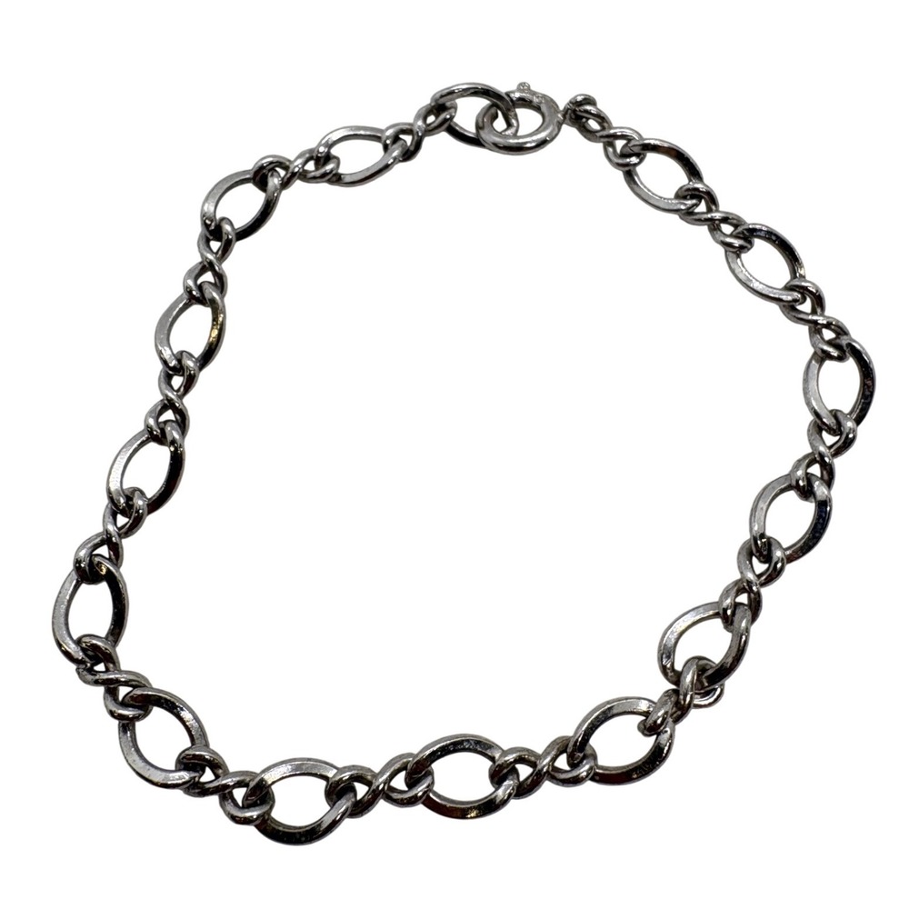 Vintage Open Oval Link Charm Bracelet Silver Tone Marked Sterling Magnetic 6.75"